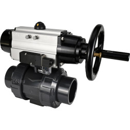 Кран шаровой BV4242E-FP-GRM-ISO Дн65 Ру10 полнопроходной, корпус - НПВХ, шар - НПВХ, уплотнение - EPDM, с пневмоприводом PA-DA-105-1 и пневмораспределителем 4M310-08 DC24V