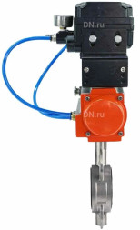 Затвор дисковый поворотный WBV3232P-2W-Fb-H Ду125 Ру16, корпус - нержавеющая сталь 316L, диск - нержавеющая сталь 316L, уплотнение - PTFE, с пневмоприводом PA-SA-140 и с электропневматическим поворотным позиционером YT-1000RSN с обратной связью