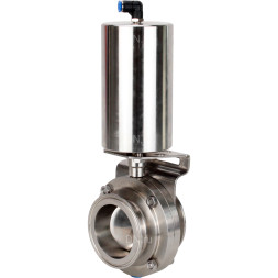 Затвор дисковый поворотный кламповый WBV3131S-2W-C-H Ду40 Ру10 корпус - пищевая нержавеющая сталь 304, уплотнение – Silicon, с пневмоприводом PA-SA-85 с возвратными пружинами