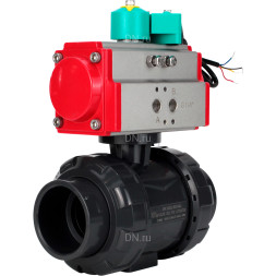 Кран шаровой BV4242E-FP-GRM-ISO Дн25 Ру10 полнопроходной, корпус - НПВХ, шар - НПВХ, уплотнение - EPDM, с пневмоприводом PA-DA-052 и магнитным переключателем ALS200D