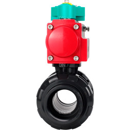 Кран шаровой BV4242E-FP-GRM-ISO Дн25 Ру10 полнопроходной, корпус - НПВХ, шар - НПВХ, уплотнение - EPDM, с пневмоприводом PA-DA-052 и магнитным переключателем ALS200D