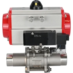 Кран шаровой BV3131P(3pc)-FP-W-ISO-H LONG Ду50 Ру40 полнопроходной, корпус - нержавеющая сталь 304, уплотнение - PTFE, под приварку, с пневмоприводом PA-SA-105 и пневмораспределителем 4M310-08 AC220V