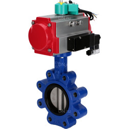 Затвор дисковый поворотный WBV1631E-2W-Fb-H Ду100 Ру16 LUG корпус - чугун QT450, диск - нержавеющая сталь 304, уплотнение - EPDM, с пневмоприводом PA-DA-083, пневмораспределителем 4M310-08 DC24V и магнитным переключателем ALS200D