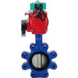 Затвор дисковый поворотный WBV1631E-2W-Fb-H Ду100 Ру16 LUG корпус - чугун QT450, диск - нержавеющая сталь 304, уплотнение - EPDM, с пневмоприводом PA-DA-083, пневмораспределителем 4M310-08 DC24V и магнитным переключателем ALS200D