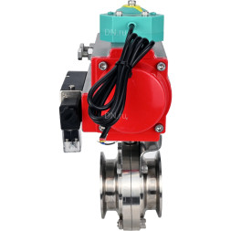 Затвор дисковый поворотный кламповый WBV3131E-2W-C-H Ду20 Ру10 корпус - пищевая нержавеющая сталь 304, уплотнение - EPDM, с пневмоприводом PA-DA-052, пневмораспределителем 4M310-08 DC24V и магнитным переключателем ALS200D