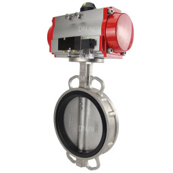 Затвор дисковый поворотный WBV3232N-2W-Fb-H Ду200 Ру16, корпус - нержавеющая сталь 316L, диск - нержавеющая сталь 316L, уплотнение - NBR, с пневмоприводом PA-DA-130 и пневмораспределителем 4M310-08 DC24V