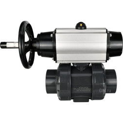 Кран шаровой BV4242E-FP-GRM-ISO Дн80 Ру10 полнопроходной, корпус - НПВХ, шар - НПВХ, уплотнение - EPDM, с пневмоприводом PA-DA-105-1 и пневмораспределителем 4M310-08 DC24V