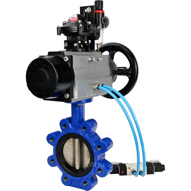 Затвор дисковый поворотный WBV1616E-2W-Fb-H Ду125 Ру16 LUG корпус - чугун QT450, диск - чугун QT450, уплотнение - EPDM, с пневмоприводом PA-DA-105-1, пневмораспределителем 4V320-10 AC220V, БКВ APL-210N и БПВ AFC2000 в Омске