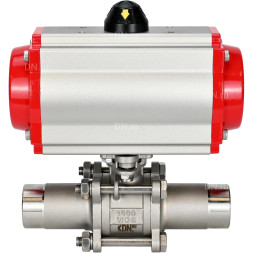 Кран шаровой BV3131P(3pc)-FP-W-ISO-H LONG Ду32 Ру40 полнопроходной, корпус - нержавеющая сталь 304, уплотнение - PTFE, под приварку, с пневмоприводом PA-DA-052
