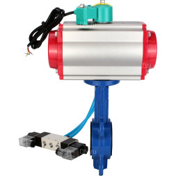 Затвор дисковый поворотный WBV1132N-2W-Fb-H Ду80 Ру16 корпус - чугун GG25, диск - нержавеющая сталь 316L, уплотнение - NBR, с пневмоприводом PA-DA-083, пневмораспределителем 4V320-10 AC220V и магнитным переключателем ALS200D