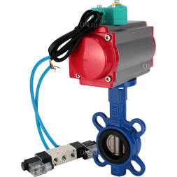 Затвор дисковый поворотный WBV1132N-2W-Fb-H Ду80 Ру16 корпус - чугун GG25, диск - нержавеющая сталь 316L, уплотнение - NBR, с пневмоприводом PA-DA-083, пневмораспределителем 4V320-10 AC220V и магнитным переключателем ALS200D