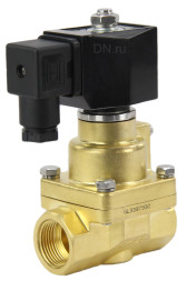 Клапан электромагнитный VS1000-PT-NC-220VAC 1 1/4″ Ду32 Ру12 соленоидный двухходовой поршневой, резьбовой, корпус - латунь, уплотнение - PTFE, пилотного действия, нормально закрытый, катушка - 220В AC