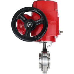 Затвор дисковый поворотный WBV3131E-2W-W-H Ду25 Ру10 под приварку, корпус - пищевая нержавеющая сталь 304, уплотнение - EPDM, с электроприводом QT-EX-005M-O2-380VAC-У1 с моментной муфтой и штурвалом