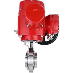 Затвор дисковый поворотный WBV3131E-2W-W-H Ду25 Ру10 под приварку, корпус - пищевая нержавеющая сталь 304, уплотнение - EPDM, с электроприводом QT-EX-005M-O2-380VAC-У1 с моментной муфтой и штурвалом