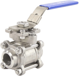 Кран шаровой BV3232P(3pc)-FP-W-ISO-H Ду80 Ру25 полнопроходной двухходовой, нержавеющая сталь SS316, под приварку, уплотнение - PTFE, с ISO фланцем и рукояткой