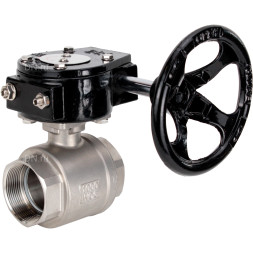 Кран шаровой BV3232P(2pc)-FP-T-ISO-H Ду20 Ру63 полнопроходной двухходовой, нержавеющая сталь SS316, внутренняя резьба, уплотнение - PTFE, с редуктором RDN RQN1-150Z-T24