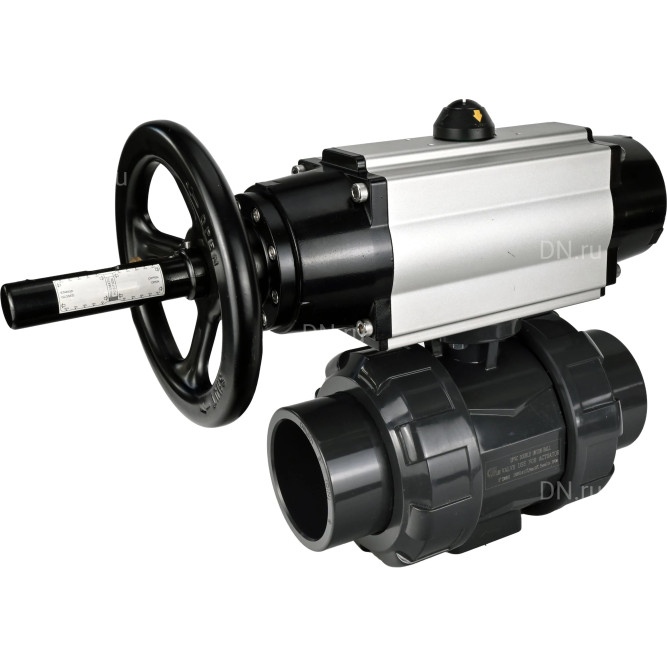 Кран шаровой BV4242E-FP-GRM-ISO Дн100 Ру10 полнопроходной, корпус - НПВХ, шар - НПВХ, уплотнение - EPDM, с пневмоприводом PA-DA-105-1 и пневмораспределителем 4M310-08 DC24V в Омске