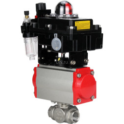 Кран шаровой BV3232P(4pc)-SP-3WL-T-ISO-H Ду10 Ру63 стандартнопроходной трехходовой L-тип, нержавеющая сталь SS316, внутренняя резьба, PTFE, пн.приводом PA-DA-052, пн.распределителем 4M310-08 AC220V, БКВ APL-410N EX и БПВ AFC2000
