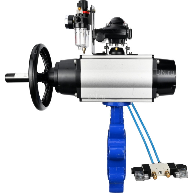 Затвор дисковый поворотный WBV1616E-2W-Fb-H Ду150 Ру16 LUG корпус - чугун QT450, диск - чугун QT450, уплотнение - EPDM, с пневмоприводом PA-DA-105-1, пневмораспределителем 4V320-10 AC220V, БКВ APL-210N и БПВ AFC2000 в Омске