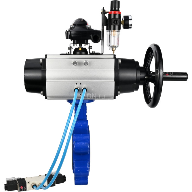 Затвор дисковый поворотный WBV1616E-2W-Fb-H Ду150 Ру16 LUG корпус - чугун QT450, диск - чугун QT450, уплотнение - EPDM, с пневмоприводом PA-DA-105-1, пневмораспределителем 4V320-10 AC220V, БКВ APL-210N и БПВ AFC2000 в Омске