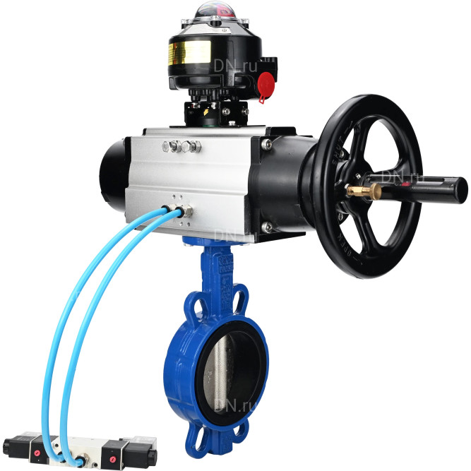Затвор дисковый поворотный WBV1413E-2W-Fb-H Ду150 Ру16, корпус - чугун GGG50, диск - чугун GGG40, уплотнение - EPDM, с пневмоприводом PA-DA-105-1 двойного действия, с пневмораспределителем 4V320-08 AC220V, с БКВ APL-510N-EX в Омске