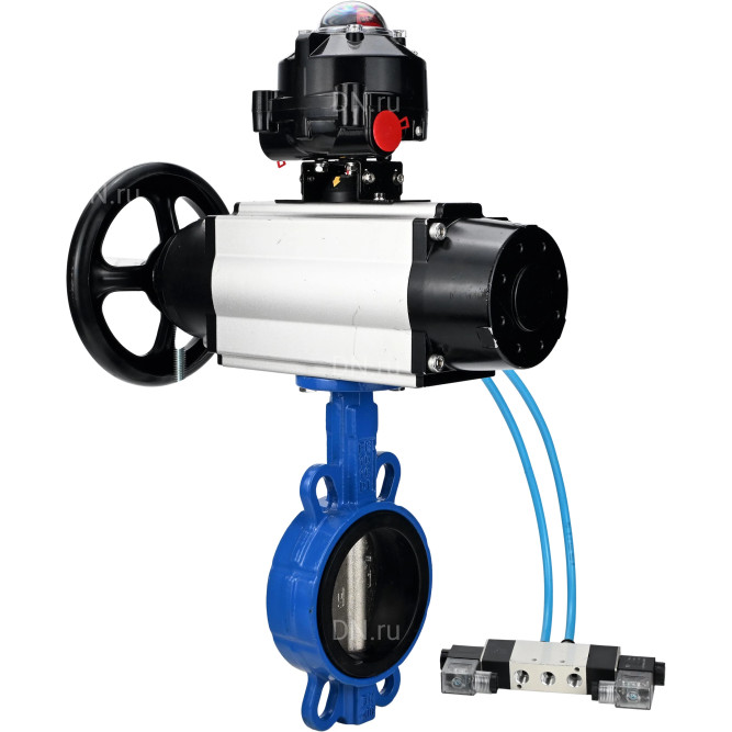 Затвор дисковый поворотный WBV1413E-2W-Fb-H Ду150 Ру16, корпус - чугун GGG50, диск - чугун GGG40, уплотнение - EPDM, с пневмоприводом PA-DA-105-1 двойного действия, с пневмораспределителем 4V320-08 AC220V, с БКВ APL-510N-EX в Омске