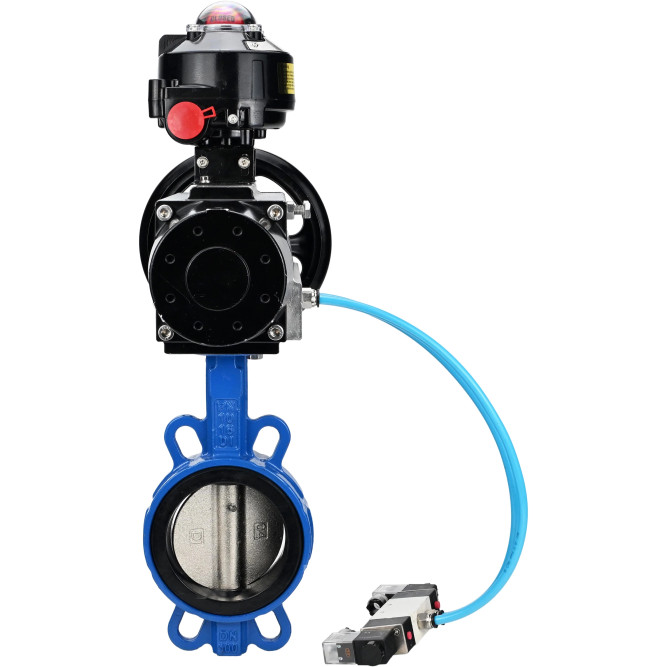 Затвор дисковый поворотный WBV1413E-2W-Fb-H Ду150 Ру16, корпус - чугун GGG50, диск - чугун GGG40, уплотнение - EPDM, с пневмоприводом PA-DA-105-1 двойного действия, с пневмораспределителем 4V320-08 AC220V, с БКВ APL-510N-EX в Омске