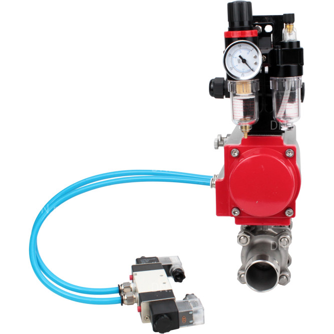 Кран шаровой BV3131P(3pc)-FP-W-ISO-H LONG Ду125 Ру16 полнопроходной, корпус - нержавеющая сталь 304, уплотнение - PTFE, под приварку, с пневмоприводом PA-SA-210, пневмораспределителем 4V320-08 AC220V, БКВ APL-210N и БПВ AFC2000 в Омске