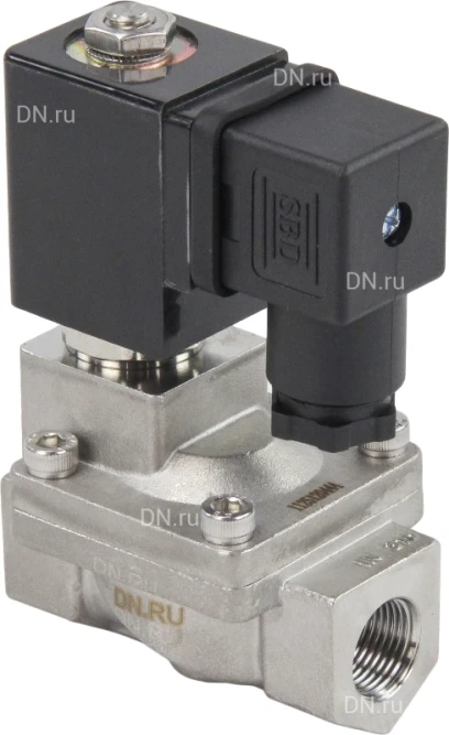 Клапан электромагнитный VS431-VT-NC-24VAC 3/8″ Ду10 Ру16 пилотного действия двухходовой, корпус - сталь нержавеющая 304, присоединение - внутренняя резьба, уплотнение - VITON, нормально-закрытый, катушка - 24В AC в Омске