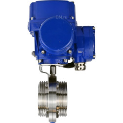 Затвор дисковый поворотный WBV3131E-2W-T-H Ду80 Ру10 резьбовой, корпус - пищевая нержавеющая сталь 304, уплотнение - EPDM, с электроприводом QT-N-005M-O2-380VAC-У1 с моментной муфтой и штурвалом