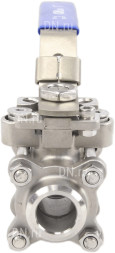 Кран шаровой BV3232P(3pc)-FP-W-ISO-H Ду100 Ру25 полнопроходной двухходовой, нержавеющая сталь SS316, под приварку, уплотнение - PTFE, с ISO фланцем и рукояткой