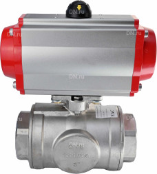 Кран шаровой BV3232P(4pc)-SP-3WL-T-ISO-H Ду20 Ру63 стандартнопроходной L-тип, трехходовой, нержавеющая сталь SS316, внутренняя резьба, уплотнение - PTFE, с пневмоприводом PA-DA-52 двойного действия