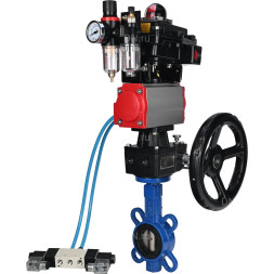 Затвор дисковый поворотный WBV1413E-2W-Fb-H Ду300 Ру16, межфланцевый, корпус - чугун GGG50, уплотнение - EPDM, с пневмоприводом PA-DA-140, с пневмораспределителем 4V320-10 AC220V, БКВ APL-410N Ex, ручным дублером MON4-1200-T54-ISO, БПВ AFC2000
