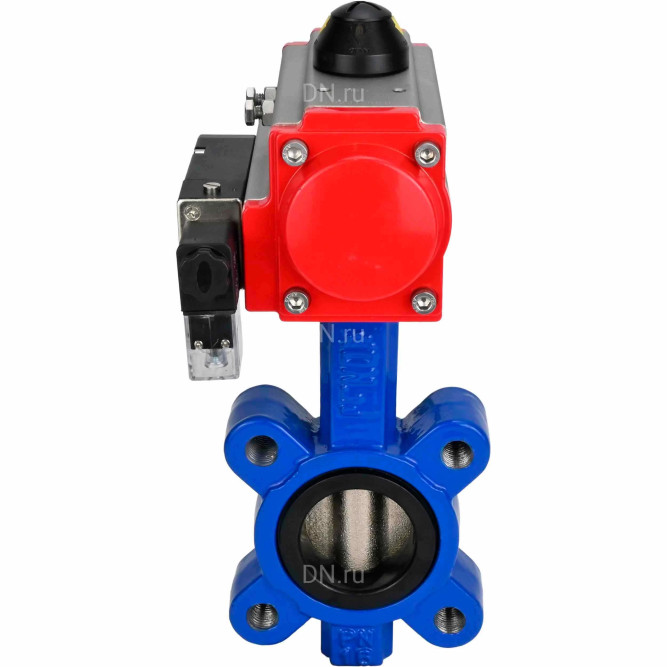 Затвор дисковый поворотный WBV1631N-2W-Fb-H Ду50 Ру16 LUG корпус - чугун QT450, диск - нержавеющая сталь 304, уплотнение - NBR, с пневмоприводом PA-SA-083 и пневмораспределителем 4M310-08 DC24V в Омске