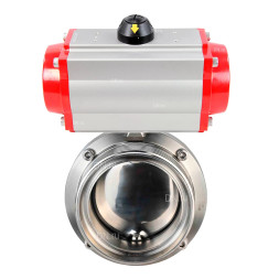 Затвор дисковый поворотный WBV3131S-2W-T-H Ду15 Ру10 резьбовой, пищевая нержавеющая сталь 304, уплотнение – Silicon, с пневмоприводом PA-DA-065 двойного действия