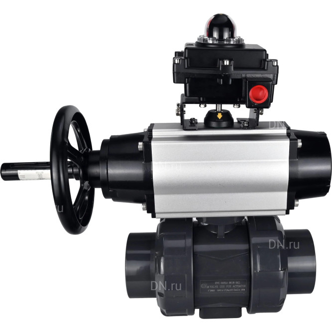 Кран шаровой BV4242E-FP-GRM-ISO Дн65 Ру10 полнопроходной, корпус - НПВХ, шар - НПВХ, уплотнение - EPDM, с пневмоприводом PA-DA-105-1 и БКВ APL-410N EX в Омске
