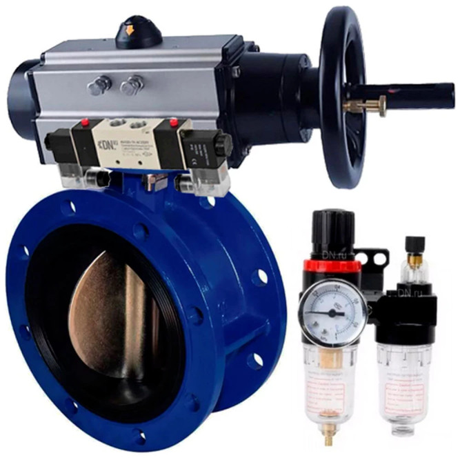 Затвор дисковый поворотный WBV1331E-2W-F-H Ду50 Ру16, корпус - чугун GGG40, диск - нержавеющая сталь 304, уплотнение - EPDM, с пневмоприводом PA-DA-105-1, пневмораспределителем 4M320-08 AC220V и БПВ AFC2000 в Омске