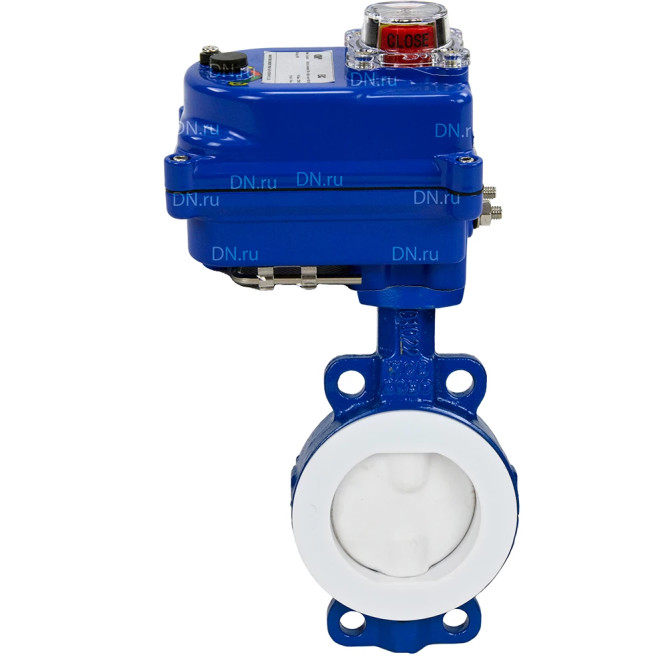Затвор дисковый поворотный WBV3434Pf-2W-Fb-H Ду50 Ру16 корпус - углеродистая сталь WCB, диск - углеродистая сталь WCB, футерованный PTFE, уплотнение - PTFE, с четвертьоборотным электроприводом QT-N-003EM-O1-12VDC-У1 blue 12В в Омске