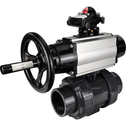 Кран шаровой BV4242E-FP-GRM-ISO Дн25 Ру10 полнопроходной, корпус - НПВХ, шар - НПВХ, уплотнение - EPDM, с пневмоприводом PA-DA-105-1, пневмораспределителем 4M310-08 DC24V и БКВ APL-210N