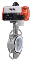 Затвор дисковый поворотный WBV3232P-2W-Fb-H Ду100 Ру16, корпус - нержавеющая сталь 316L, диск - нержавеющая сталь 316L, уплотнение - PTFE, с пневмоприводом PA-DA-105, пневмораспределителем 4M320-10 AC220V