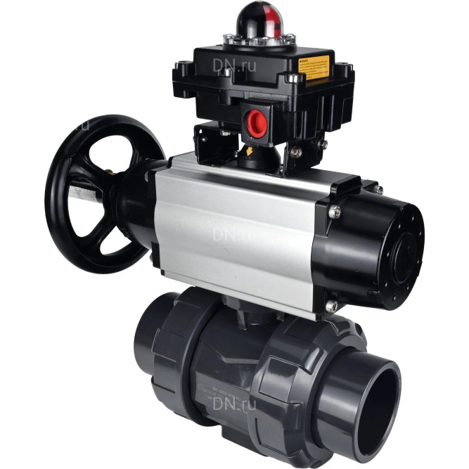 Кран шаровой BV4242E-FP-GRM-ISO Дн80 Ру10 полнопроходной, корпус - НПВХ, шар - НПВХ, уплотнение - EPDM, с пневмоприводом PA-DA-105-1 и БКВ APL-410N EX в Омске
