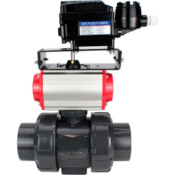 Кран шаровой BV4242E-FP-GRM-ISO Дн65 Ру10 полнопроходной, корпус - НПВХ, шар - НПВХ, уплотнение - EPDM, с пневмоприводом PA-SA-065 и пневмопозиционером YT-1000RSN с обратной связью