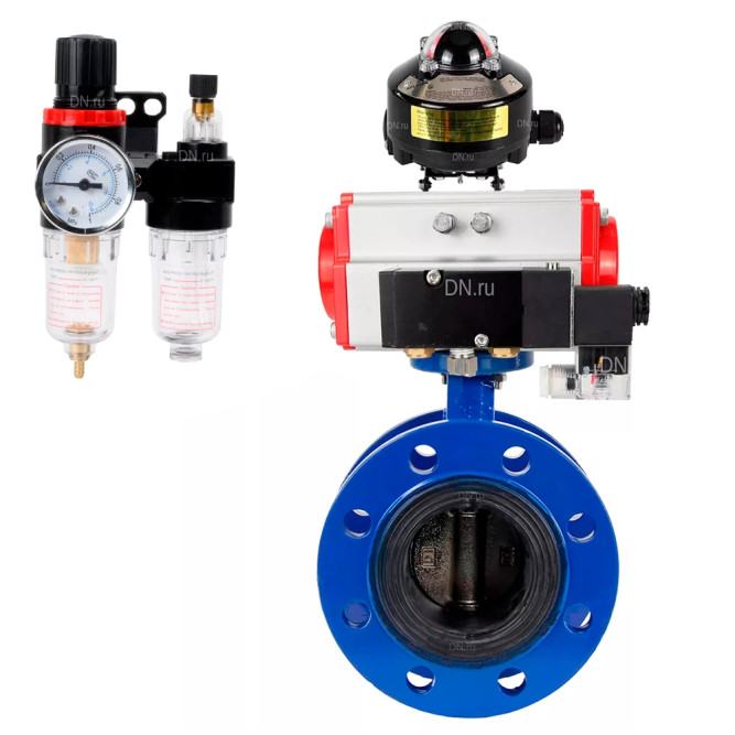 Затвор дисковый поворотный WBV1331E-2W-F-H Ду200 Ру16 фланцевый, корпус - чугун GGG40, диск - нержавеющая сталь 304, EPDM, с пневмоприводом PA-SA-210, пневмораспределителем 4M310-08 AC220V, БКВ APL-510N EX и БПВ AFC2000 в Омске