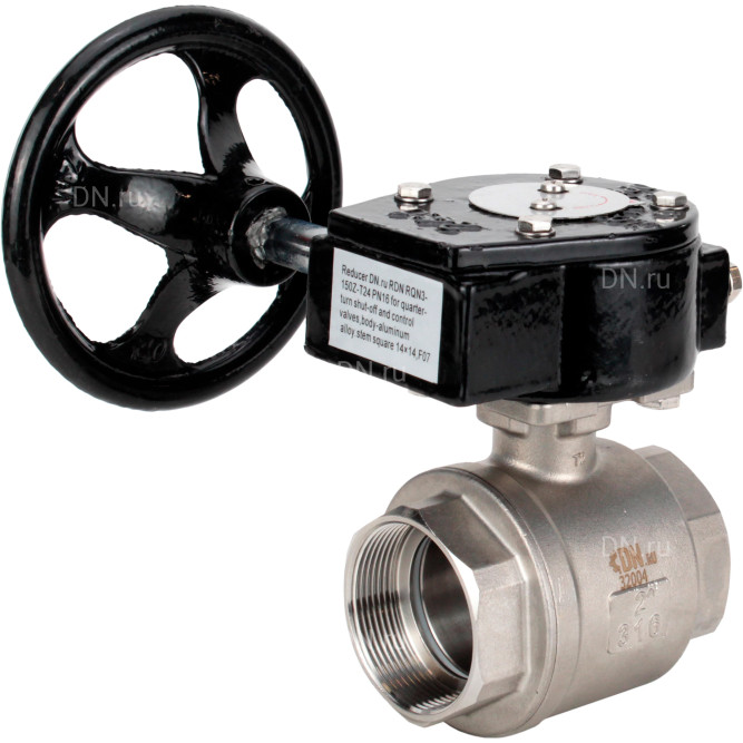 Кран шаровой BV3232P(2pc)-FP-T-ISO-H Ду80 Ру40 полнопроходной двухходовой, нержавеющая сталь SS316, внутренняя резьба, уплотнение - PTFE, с редуктором RDN RQN4-500Z-T30 в Омске
