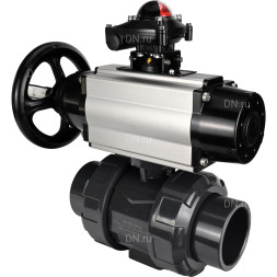 Кран шаровой BV4242E-FP-GRM-ISO Дн32 Ру10 полнопроходной, корпус - НПВХ, шар - НПВХ, уплотнение - EPDM, с пневмоприводом PA-DA-105-1, пневмораспределителем 4M310-08 DC24V и БКВ APL-210N