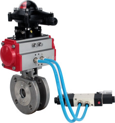 Кран шаровой BV3232P-FP-Fb-ISO-H Ду32 Ру16, полнопроходной межфланцевый, нержавеющая сталь SS316, уплотнение - PTFE, с пневмоприводом PA-DA-052 двойного действия, с пневмораспределителем 4V320-08 AC220V, с БКВ APL-210N