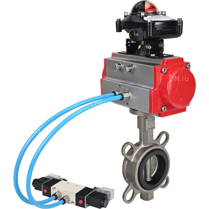 Затвор дисковый поворотный WBV3131V-2W-Fb-H Ду50 Ру16, корпус - нержавеющая сталь 304, диск - нержавеющая сталь 304, уплотнение - VITON, с пневмоприводом PA-DA-065, пневмораспределителем 4V320-10 AC220V и БКВ APL-210N в Омске