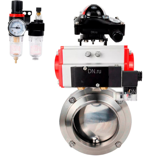 Затвор дисковый поворотный WBV3131S-2W-W-H Ду32 Ру10 под приварку, пищевая нержавеющая сталь 304, уплотнение – Silicon, с пневмоприводом PA-DA-065, пневмораспределителем 4M310-08 AC220V, БКВ APL-210N и БПВ AFC2000 в Омске