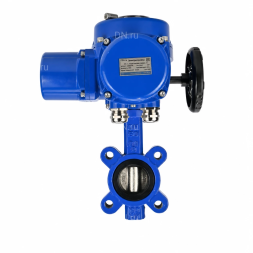 Затвор дисковый поворотный WBV1616N-2W-Fb-H Ду100 Ру16 LUG межфланцевый, корпус - чугун QT450, диск - чугун QT450, уплотнение - NBR, с электроприводом QT-N-010M-O2-380VAC-У1 с моментной муфтой и штурвалом