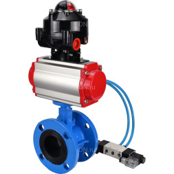 Затвор дисковый поворотный WBV1313E-2W-F-H Ду125 Ру16 фланцевый, корпус - чугун GGG40, диск - чугун GGG40, уплотнение - EPDM, с пневмоприводом PA-DA-130, пневмораспределителем 4V320-10 AC220V и БКВ APL-510N EX
